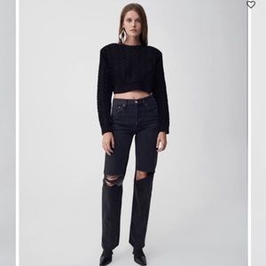 Re/Done High Rise Loose Washed Black with Rips